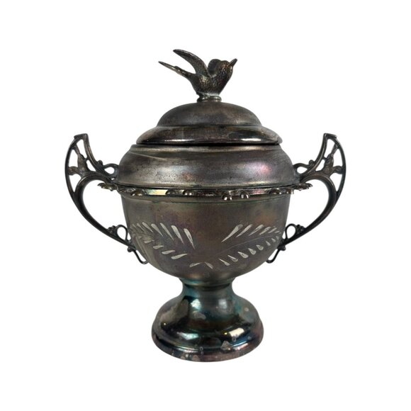 Wm A ROGERS Silver Plated Sugar Bowl Spoon Holder Vintage URN Victorian Trophy - Picture 1 of 13